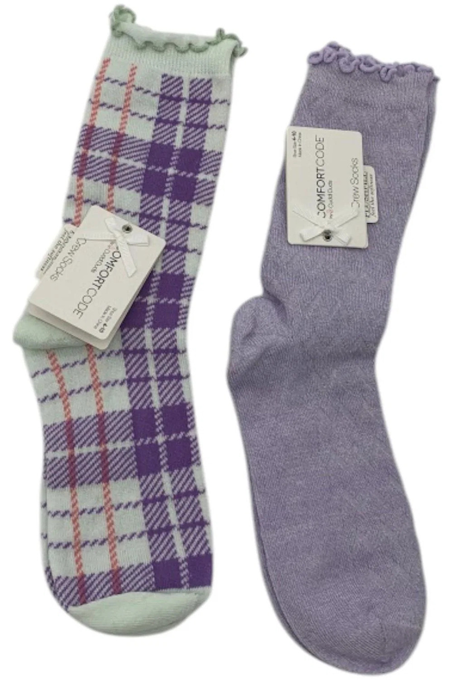 Comfort Code Women's 2-pack Mid-Weight Crew Socks Purple/Green